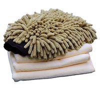 VANDEK Premium Chenille Car Wash Mitt with 3 Microfiber Towels Interior Exterior Car Cleaning