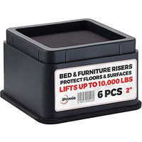 iPrimio Bed and Furniture Risers - 6 Pack Square Elevator up to 2" Per Riser and Lifts up to 10,000 LBs - Protect Floors and Surfaces - Durable ABS Plastic and Anti Slip Foam Grip - Stackable - Black