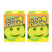Scrub Daddy Lemon Fresh Scrubber - FlexTexture Sponge, Soft in Warm Water, Firm in Cold, Deep Cleaning, Dishwasher Safe, Multi-use, Scratch Free, Odor Resistant, Functional, Ergonomic (Pack of 2)