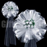 Large White Assembled WeddingBows with Rosebuds and Tulle Tails - 10" Wide, Set of 6, Wedding Pew Bows, Reception, Aisle Decoration, Bridal Shower, Wedding Event, Fundraiser, Birthday, Anniversary