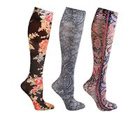 Celeste Stein Women's Knee-High Stockings - 3 Pack Closed Toe Mild Compression 8-15 mmHg - Paisley Floral