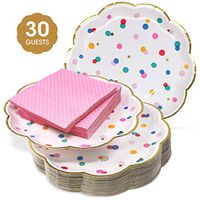 9” Paper Party Plates and Cocktail Napkins Set – Ultra-Thick 400GSM Disposable Plates Won’t Become Soggy – Pink and Gold Party Supplies for Birthday Baby Shower Dinnerware. 30 Value Pack