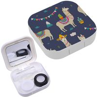 Portable Contact Lens Case Box Travel Kit Mirror + Bottle + Tweezers Container Holder [ Cute Cartoon Llama Alpaca ]