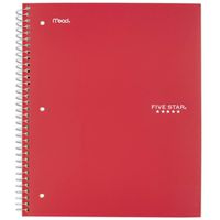 Five Star Spiral Notebook, 5 Subject, College Ruled Paper, 200 Sheets, 11" x 8-1/2", Red (72077)