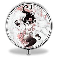 IMLONE Pill Organizer, Customized Piranha Mermaid Pill Boxes with 3 Components and Mirror for Travelling and Daily Needs