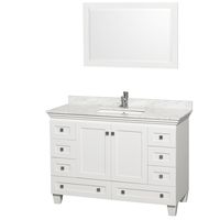 Wyndham Collection Acclaim 48 inch Single Bathroom Vanity in White, White Carrara Marble Countertop, Undermount Square Sink, and 24 inch Mirror