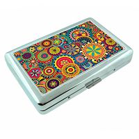 Retro Circles Em3 Hip Silver Cigarette Case Id Holder Metal Wallet 4" X 2.75" RFID Protection