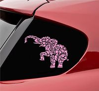 Cute Floral Elephant Silhouette Vinyl Decal Sticker (Soft Pink)