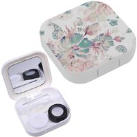 Portable Contact Lens Case Box Travel Kit Mirror + Bottle + Tweezers Container Holder [ Floral ]