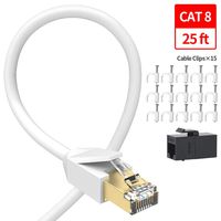 GLANICS Cat 8 Ethernet Cable 25 ft, RJ45 Network Internet Patch Cable High-Speed Gold Plated Plug SSTP LAN Wire for Router, Modem, Gaming, Xbox, PS, Switch (White)