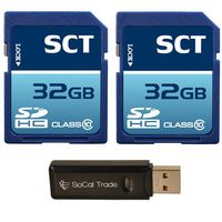 SCT 64GB (32GB x2) SD XC Memory Card, Class 10 with SoCal Trade (tm) MicroSD XC & SD XC Dual Slot Card Reader
