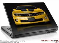 Medium Laptop Skin 2010 Chevy Camaro Yellow Black Stripes on Black