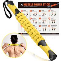 Muscle Roller, Kamileo Massage Roller Stick for Relieving Muscle Soreness Cramping Tightness Athletes Legs Back Calf Body Joints Recovery Therapy Tool(Manual, Workout Poster Included) - Lemon Yellow