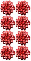 Set of 8 Extra Large 6 inch Peel 'N Stick Bows! - Super Shiny Metallic Red Design - Great for Holiday Gifts! (8 Pack)