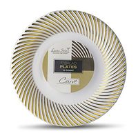[40 Count - 7 Inch Plates] Laura Stein Designer Tableware Premium Heavyweight Plastic White Appetizer - Salad Plates With Gold Border, Party & Wedding Plate, Classic Series, Disposable Dishes