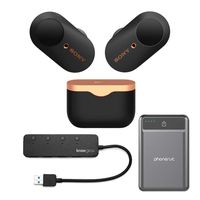 Sony WF-1000XM3 True Wireless Noise-Canceling Earbud Headphones (Black) with Ultra-Portable 5,000 mAh Battery Pack and 4-Port USB 3.0 Hub (3 Items)