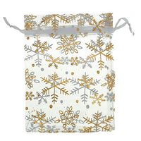 100Pcs/Pack Snowflake Jewelry Packing Drawable Christmas Organza Bag Wedding Gift Bags Pouches Package (4x6" (10x15cm))