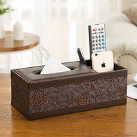 T-ZJHC Multi-Function Tissue Box Living Room Coffee Table Paper Remote Control Storage Box, Long 2 Grid - Classical Flower