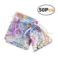 Drawstring Gift Bags Coralline Organza Pouch for Candy Chocolate Jewelry 3.9"x5.5" 50pcs White