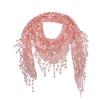 Coupondeal Women Lace Sheer Floral Scarf Shawl Wrap Tassel Scarf(Khaki)