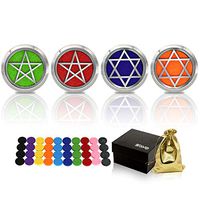 BEAVO 4PCS Car Aromatherapy Essential Oil Diffuser (30mm) Stainless Steel Locket Air Freshener Vent Clip -2 Star of David,2 Star Diffuser Lockets with 40 Felt Pads +1 Gift Box + Gold Gift Bag