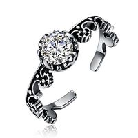 YJEdward Vintage 925 Silver Simulated Diamond Black Flower Ring Fashin Hip Hop Jewelry