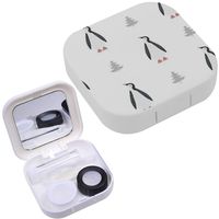 Portable Contact Lens Case Box Travel Kit Mirror + Bottle + Tweezers Container Holder [ Christmas Image Penguin ]
