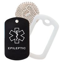 Epileptic Medical Alert ID Necklace with Black Tag, Clear Silencer, and 30'' USA Chain - 154 Color Choices