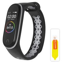 Mijobs Mi Band 3 Strap, Replacement Wristband for Xiaomi Mi Band 4 Sport Version Soft Silicone Wrist Strap Anti-Lost Perforation Double-Color Waterproof Replacement Wristband Strap (Black and Gray)