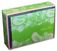 Green & Peach Paisley - Pictura Box of 14 Thank You Cards