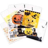 400 Pcs Halloween Plastic Cellophane 8 Different Style Cookie Trick or Treat Bags Candy Bags Self Adhesive Clear Cookie Bags for Party Gift Supplies(4"x4")