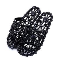 Massage Sandals Slippers Couple Non-Slip Hollow Reflexology Massage Foot Massage Slippers,Black,L