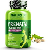 NATURELO Prenatal Multivitamin with DHA, Natural Iron, Folate, Plant Calcium - Vegan, Vegetarian - Non-GMO - Whole Food - Gluten Free - 180 Capsules | 2 Month Supply