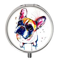 Feloowse Pill Case, Daily Medication Organizer Storage, Boston Terrier Round Stainless Drug Kit with 3 Compartment Mini Size