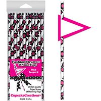 Cupcake Creations Pink Leopard Paper Straws & Name Flags