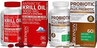 Probiotic 50 Billion CFU + Prebiotic with Apple Polyphenols & Pineapple Fruit Extrac + Bronson Antarctic Krill Oil 1000 mg with Omega-3s EPA DHA