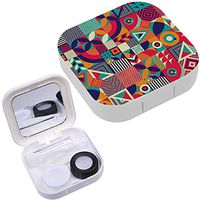 Portable Contact Lens Case Box Travel Kit Mirror + Bottle + Tweezers Container Holder [ Pop Colorful Abstract ]