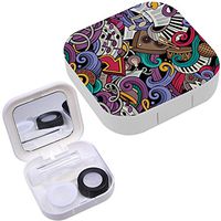 Portable Contact Lens Case Box Travel Kit Mirror + Bottle + Tweezers Container Holder [ Cartoon Doodles ]