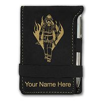 Mini Notepad, Fireman, Personalized Engraving Included (Black with Gold)