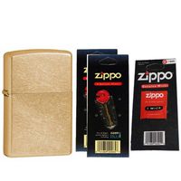 Zippo 207G Classic Gold Dust Windproof Pocket Lighter with Two Flint Card and One Wick Card