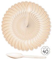 Cubicity JSC Palm Leaf Disposable Spoons 40 Pieces, Compostable Biodegradable Eco Friendly Kitchen Utensil Cutlery Party Food Catering Lunch Dinner Soup Dessert Cereal Kitchen, Natural Palm Leaf