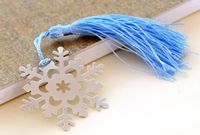 Different Styles of Metal Bookmarks with White Silk Tassel (Snow + Blue Tassel)