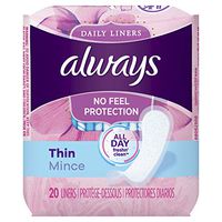 Always Thin Daily Liners Regular Unscented Wrapped, 20 Count