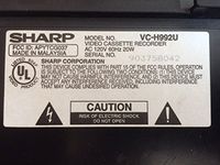 Sharp Model VC-H992U Hi Fi Stereo - Rapid Rewind 4 Head VCR Player/Recorder