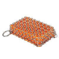 Cast Iron Cleaner, Silicone & Stainless Steel Chainmail Scrubber, Iron Silicone Wash Pot Net Bag Shape Kitchen Dirty Cleaner Brush (Orange)