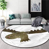 RUGSMAT Moose Modern Machine Round Bath Mat,Nursery Style Animal Portrait Baby Room Decor Round Carpets Round-63