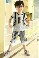 Corcrest(TM) Children's clothing boys set child boys summer clothes set child handsome faux two piece t-shirt vest school clothes