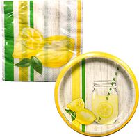 Lemonade Days Summer Party Event Lemonade Lemon Durable Disposable Plates & Napkins (8 Plates, 16 Napkins)