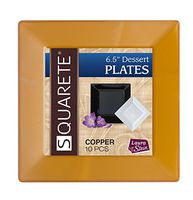 [10 Count] Squarete 6.5 Inch Dessert Plates Gold/Copper Disposable Heavy Duty Plastic, Ideal For Wedding, Catering, Parties, Buffets, Events, Or Everyday Use, 1 Packs
