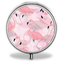 Flamingos Pill Case, Round Stainless Drug Organizer Container Medicine Cover for Pocket Daily&Weekly